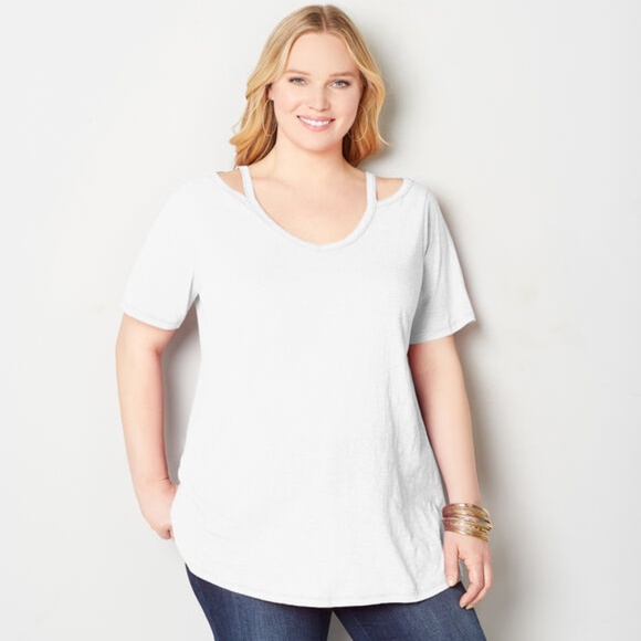 💜CUTOUT SHOULDER TEE - Picture 1 of 3